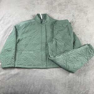 Fabletics Quilted Set Jacket Pants Sage Green Athletic Loungewear Size S